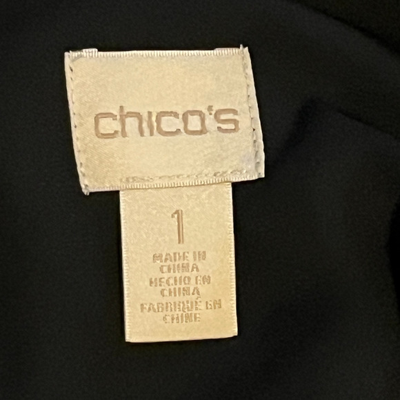 Chico's Womens Top 1 Medium Black Twofer Attached Shell Sheer Tunic Embroidered - Picture 12 of 14